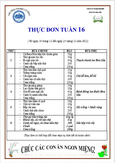 TUẦN 16 THÁNG 12